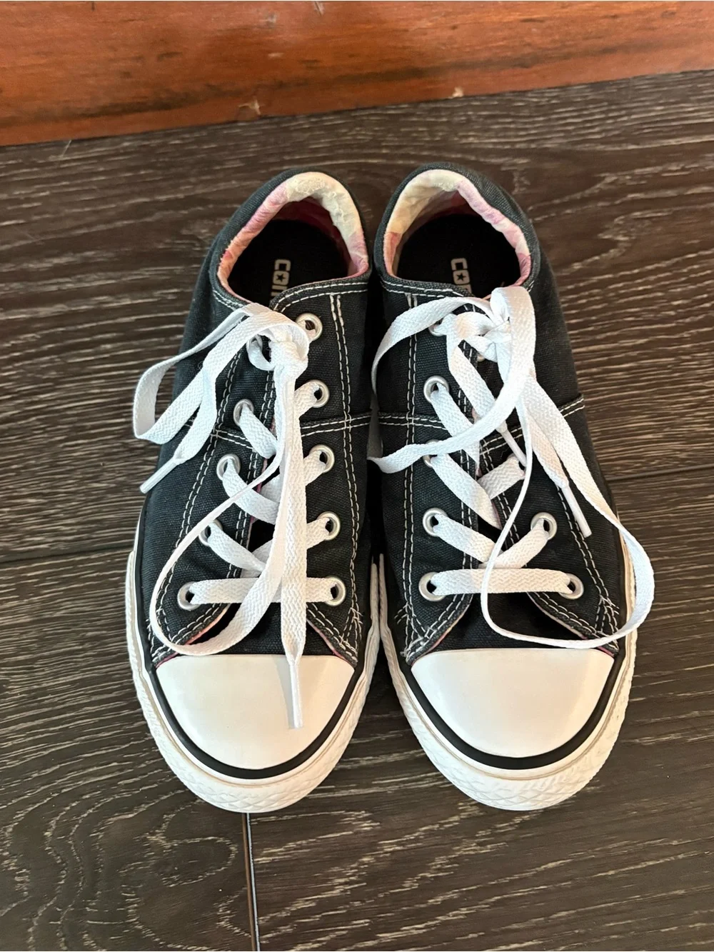 Converse Kids Black Canvas Lace-Up Sneakers with White Accents